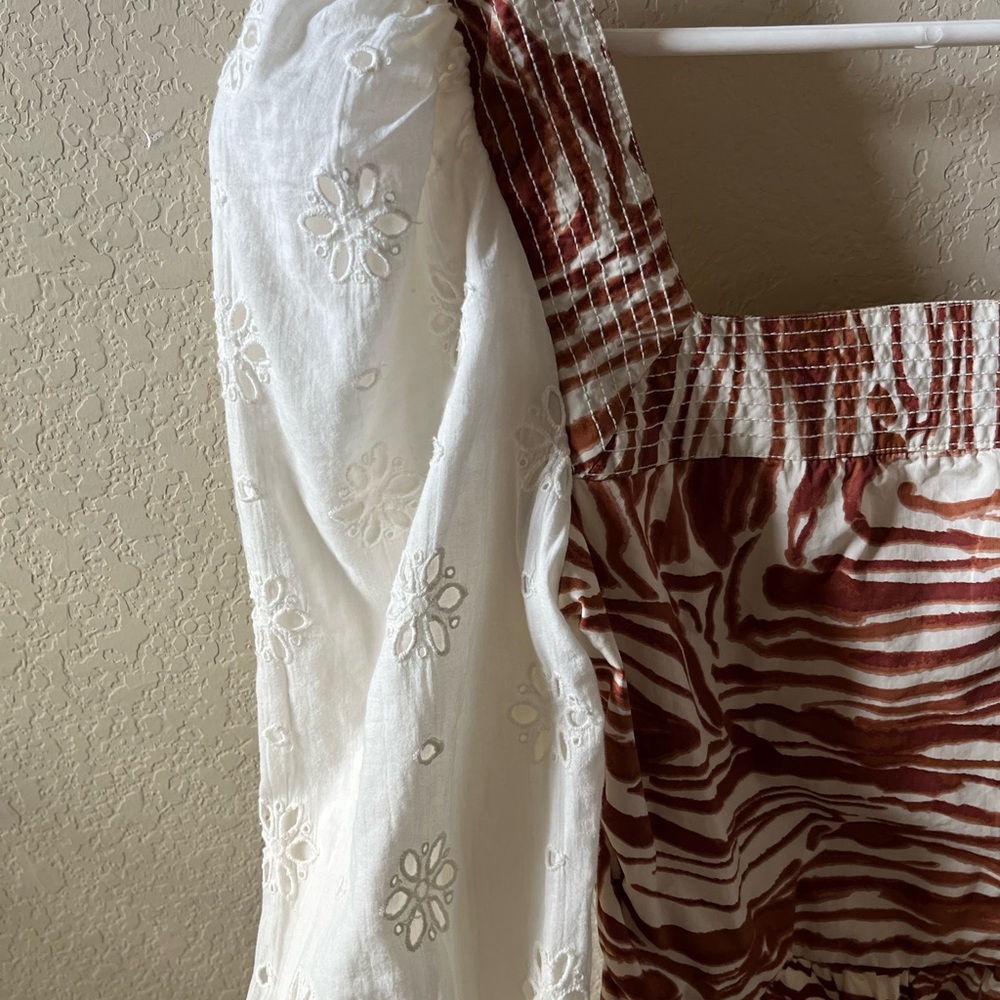 Anthropologie Love The Label Women Smocked Puff-Sleeve Blouse Size S Mixed Print - Picture 6 of 15